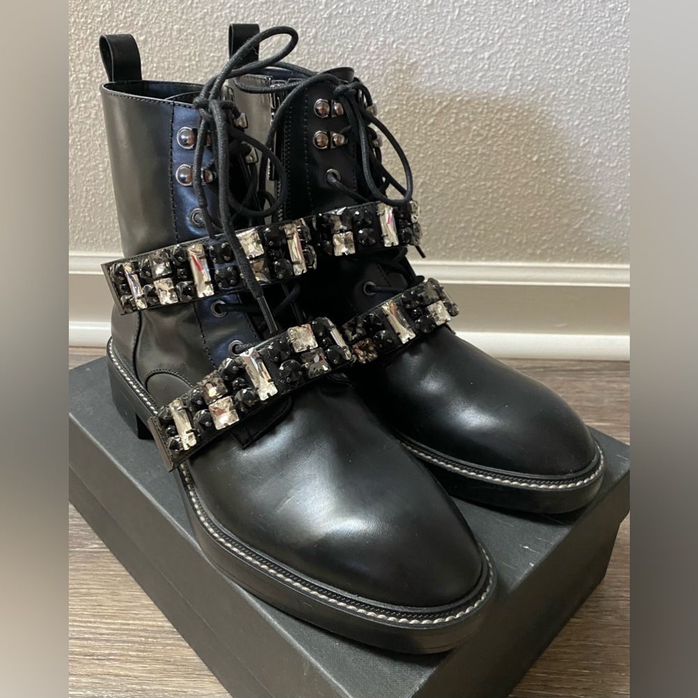 Zara Black Moto Boots with Embellished Straps EU 39